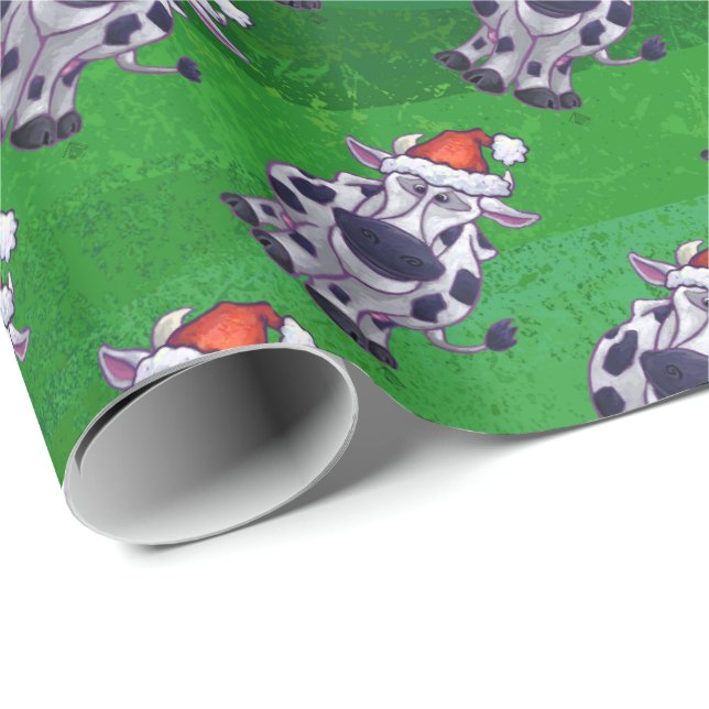 Weihnachten der Kuh auf Grün Geschenkpapier (Rolleneckpunkt)