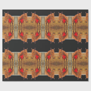 Weihnachten der Pferde, Braunes Pferd mit rotem Bu Geschenkpapier