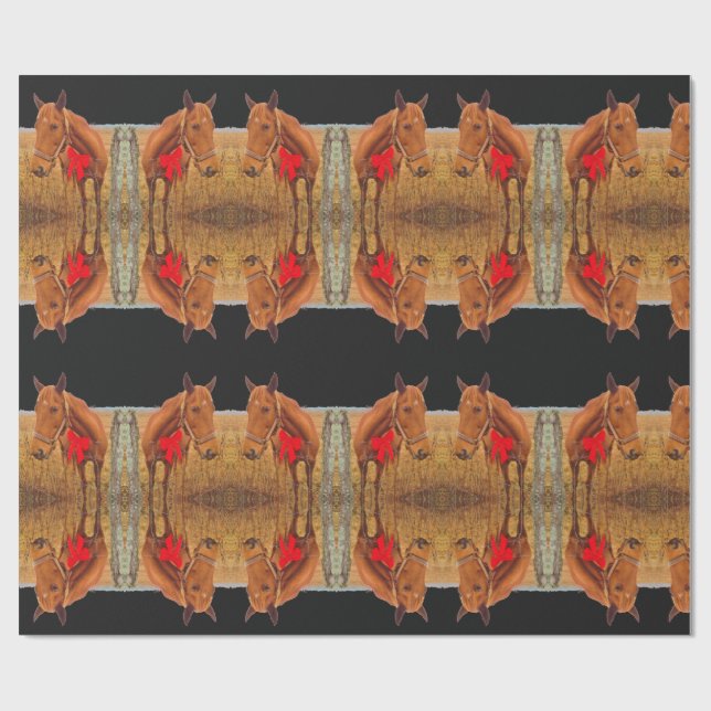 Weihnachten der Pferde, Braunes Pferd mit rotem Bu Geschenkpapier (Flach)