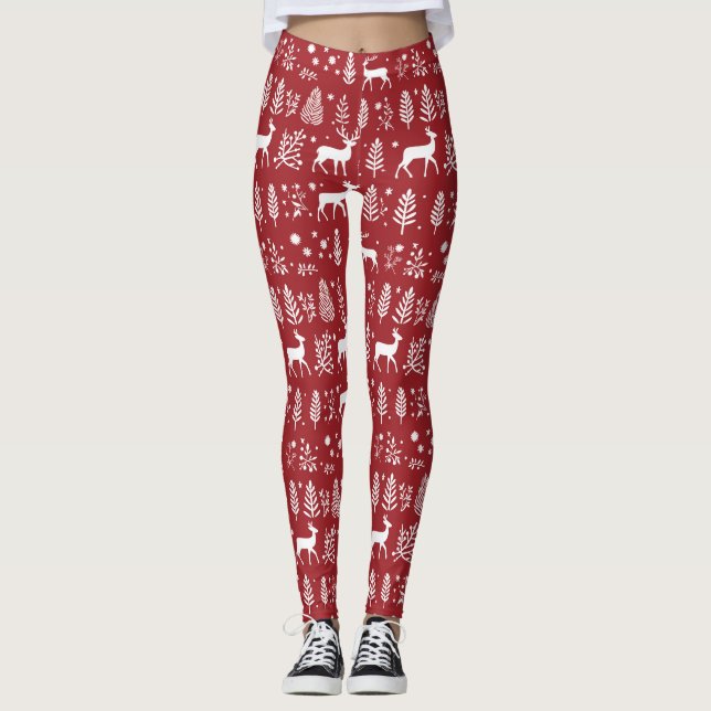 Weihnachten der Roten und Weißen Rentiere Leggings (Vorderseite)