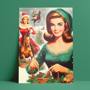 Weihnachten der Vintage Mädchen Postkarte