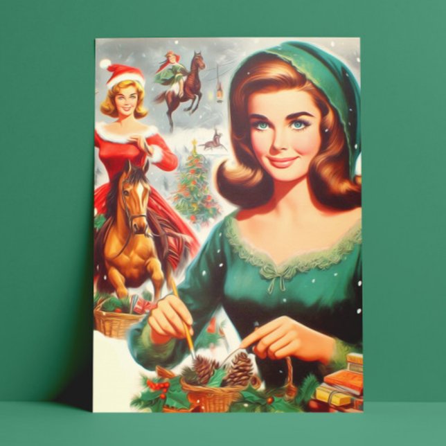 Weihnachten der Vintage Mädchen  Postkarte (Von Creator hochgeladen)