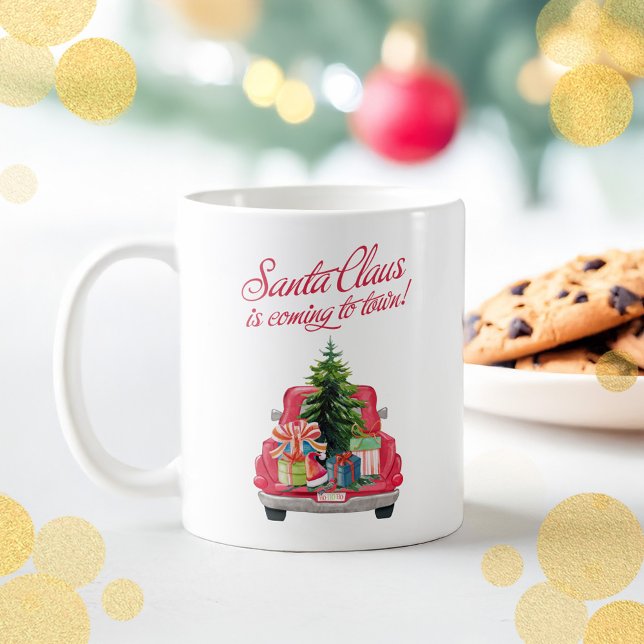 Weihnachten Der Weihnachtsmann kommt in den Roten  Kaffeetasse (Christmas Santa Claus Is Coming To Town Red Truck Coffee Mug)