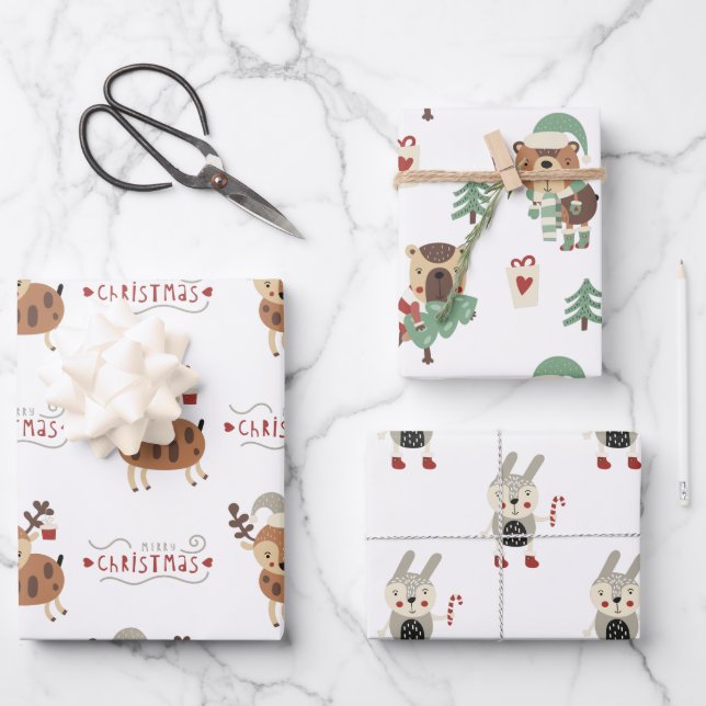 Weihnachten der Whimsical Forest Animals Geschenkpapier Set (Vorderseite)