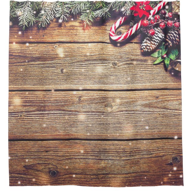 Weihnachten des Baumes: dunkles Holz Duschvorhang (Vorderseite)