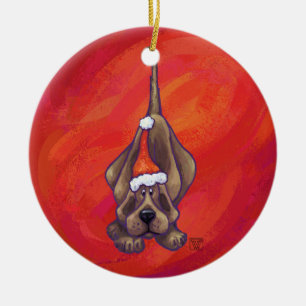 Weihnachten des Hundes auf Rot Keramikornament