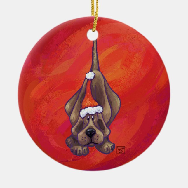 Weihnachten des Hundes auf Rot Keramikornament (Vorne)