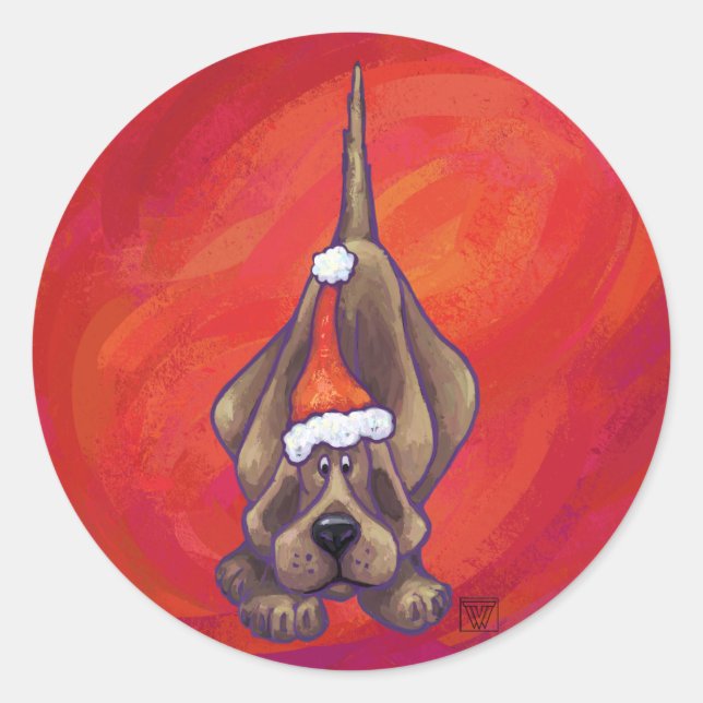 Weihnachten des Hundes auf Rot Runder Aufkleber (Vorderseite)