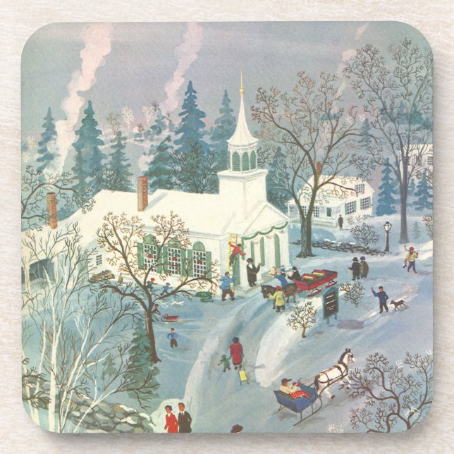 Weihnachten des Jahrgangs, Menschen gehen in die K Getränkeuntersetzer (Vorderseite)