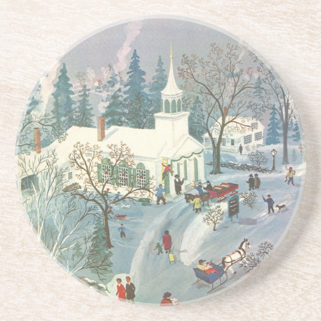 Weihnachten des Jahrgangs, Menschen gehen in die K Sandstein Untersetzer (Vorne)