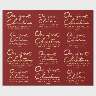 Weihnachten des Name- Our erstes als Mama u. Vati Geschenkpapier
