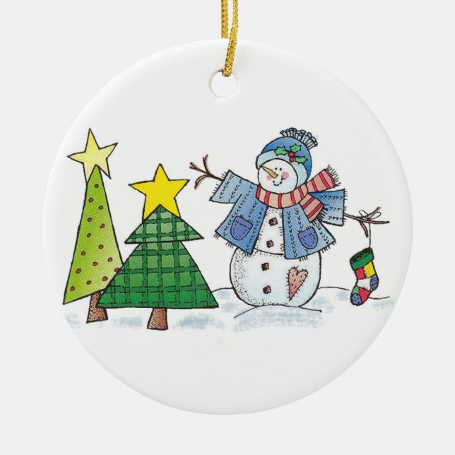 Weihnachten des Schneemans Keramikornament (Vorne)