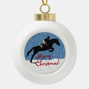 Weihnachten des Snowy Horse Jumpers Keramik Kugel-Ornament