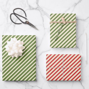 Weihnachten Diagonal Streifen Olivenweg Rot Geschenkpapier Set