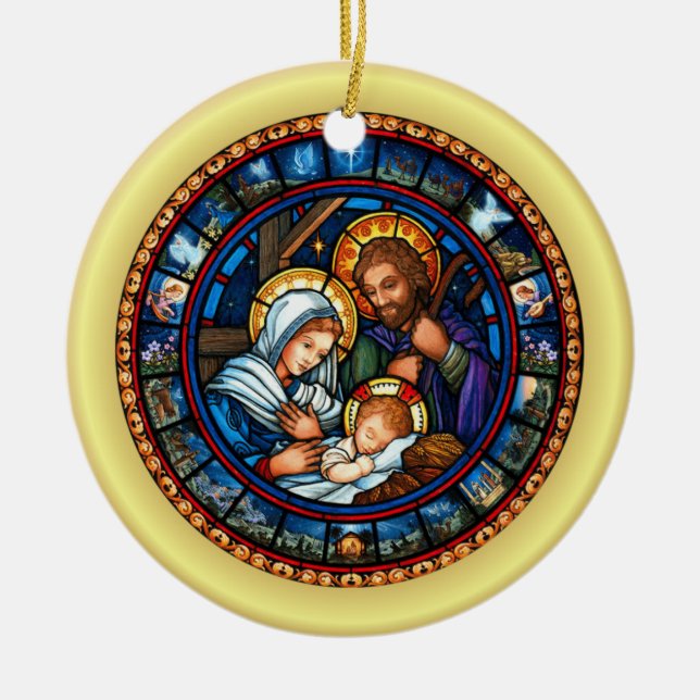 Weihnachten ~ Die heilige Familie ~ Geburt ~ * ~ Keramik Ornament (Vorne)