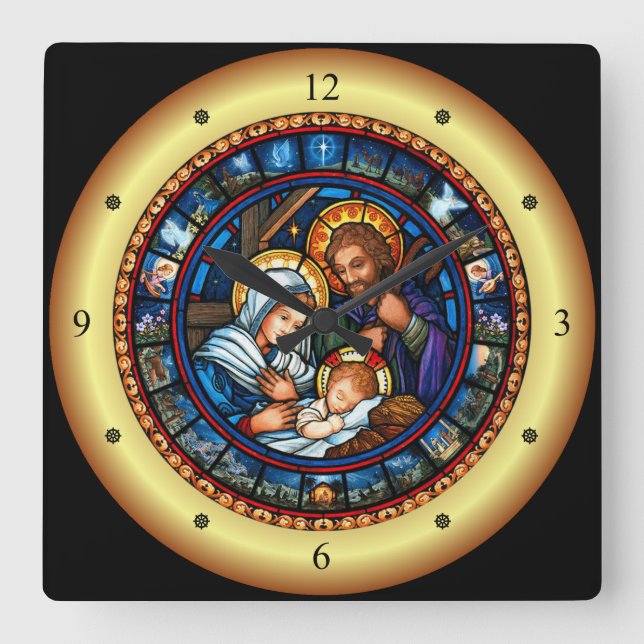 Weihnachten ~ Die heilige Familie ~ Geburt ~ * ~ Quadratische Wanduhr (Vorderseite)