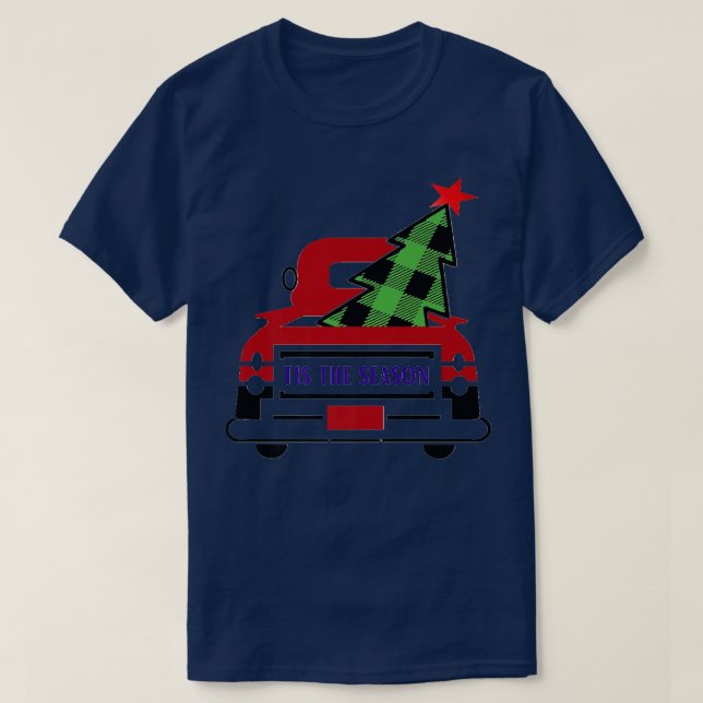 Weihnachten Dies ist die Jahreszeit Karierter Baum T-Shirt (Design vorne)