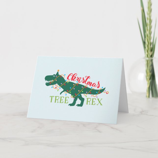 Weihnachten Dino Dinosaur Funny T-Rex Tree Geschen Karte (Vorderseite)