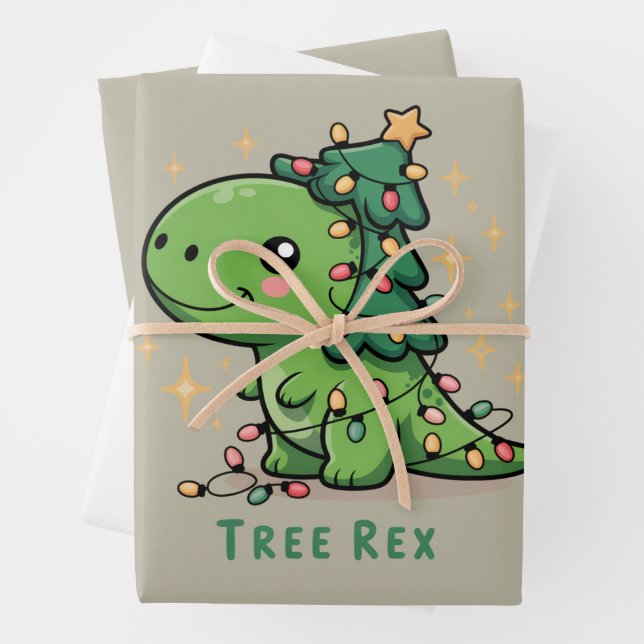 Weihnachten Dinosaur Party Funny Trex Geschenkpapier Set (Beispiel)