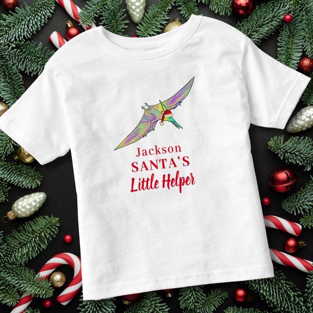 Weihnachten Dinosaur Personalisierter Name Kleinkind T-shirt (Christmas dinosaur personalized kid name Santas little helper quote Pterodactyl flying festive dino )