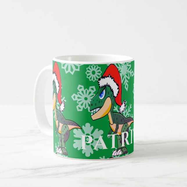 Weihnachten Dinosaurier Niedlich Grün Kinder Heiße Kaffeetasse (Vorderseite Links)