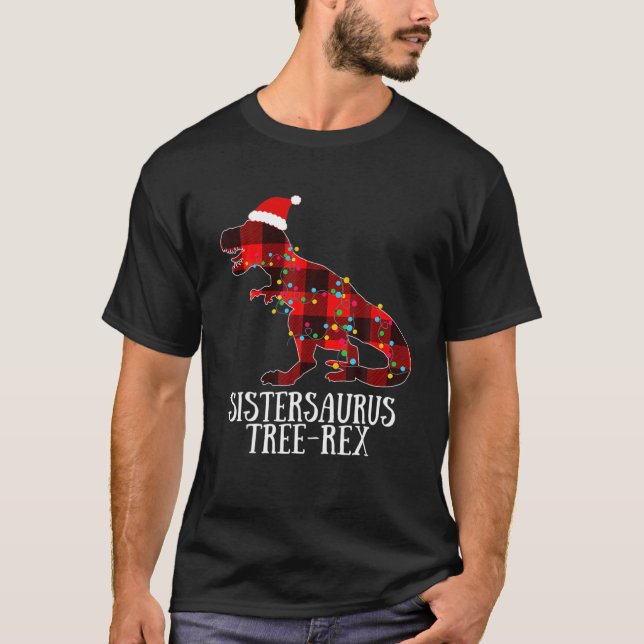 Weihnachten Dinosaurier Santa Kariert Lights Siste T-Shirt (Vorderseite)
