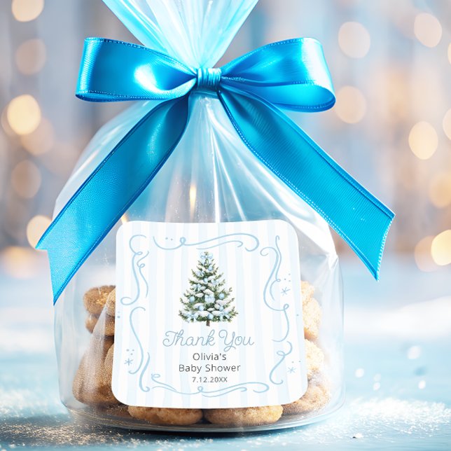 Weihnachten Dir Blau Winter-Baby- Shower Danke Quadratischer Aufkleber (Von Creator hochgeladen)