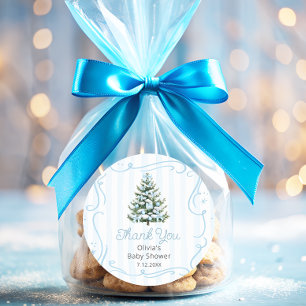 Weihnachten Dir Blau Winter Baby Shower Danke Runder Aufkleber