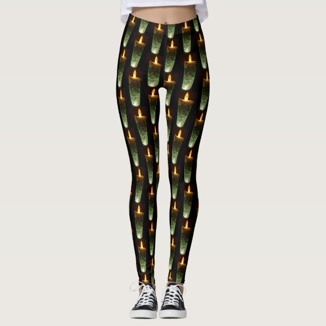 Weihnachten Diwali Flames Funny Candle Muster Leggings (Vorderseite)