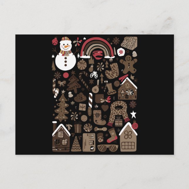 Weihnachten Doodles Retro Holiday Vintage Bäume Postkarte (Vorderseite)