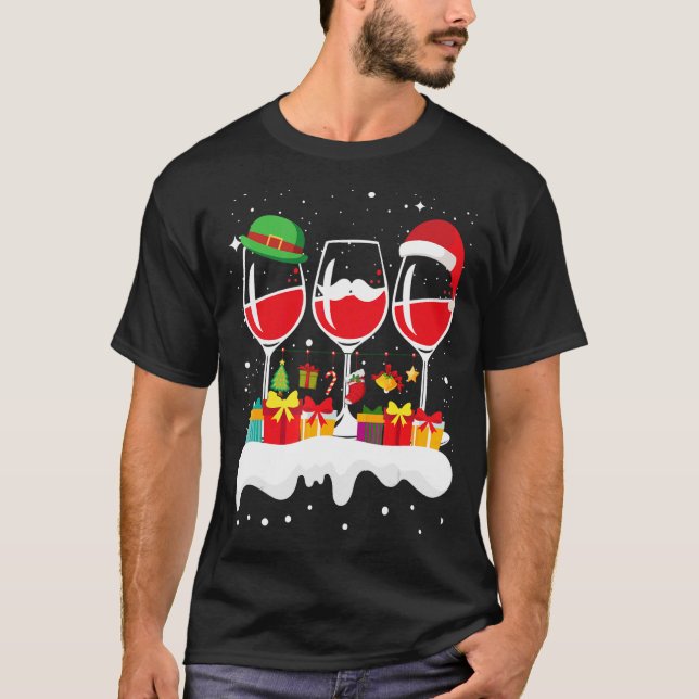 Weihnachten Drei Glas Rotwein Weihnachten Weihnach T-Shirt (Vorderseite)