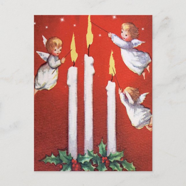 Weihnachten Drei Kleine Engel Vintage Weihnachten Postkarte (Vorderseite)