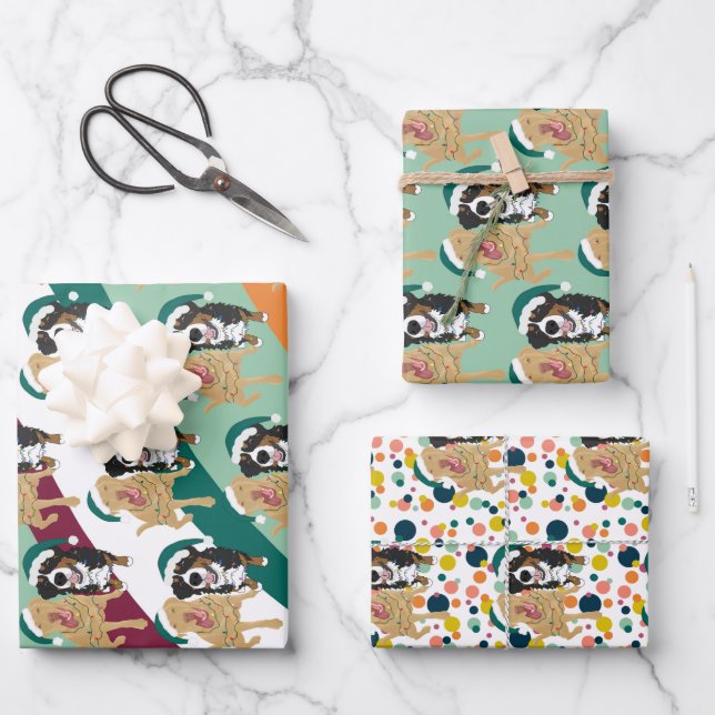 Weihnachten Dudley Labrador und Bernese Mountain D Geschenkpapier Set (Vorderseite)