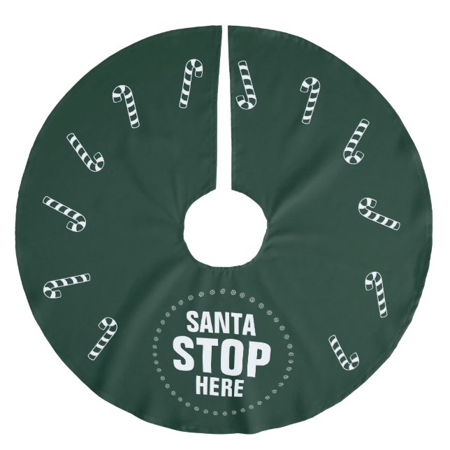 Weihnachten dunkelgrüner Zuckerrohr Santa Stopp Hi Polyester Weihnachtsbaumdecke (Vorderseite)