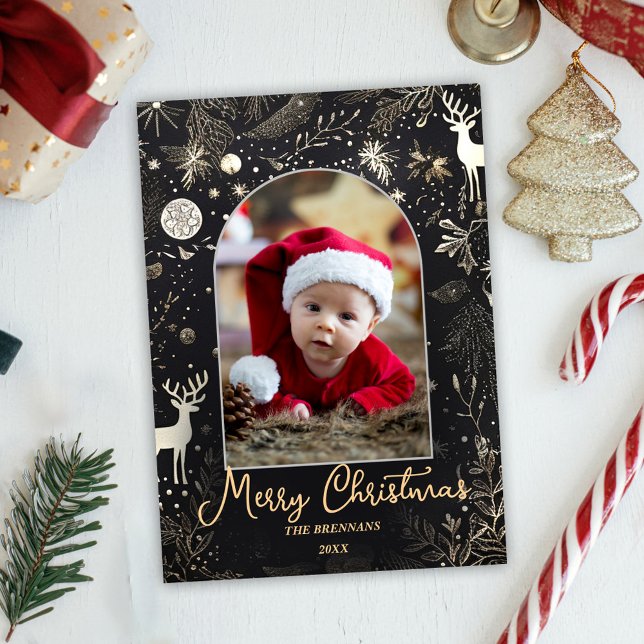 Weihnachten Ein Foto Elegante Festlich (Christmas One Photo Elegant Festive Holiday Card)