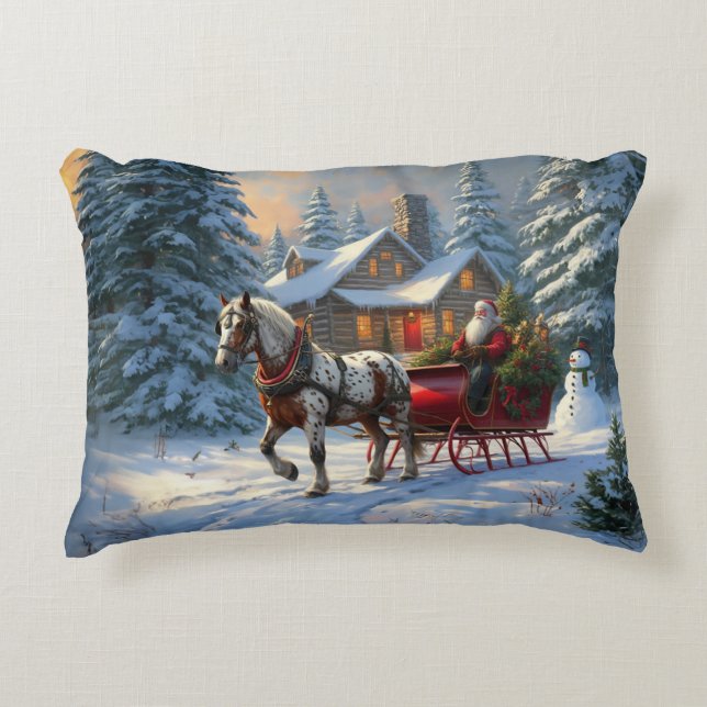 Weihnachten Ein Pferd Sleigh Santa Dekokissen (Vorderseite)