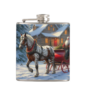 Weihnachten Ein Pferd Sleigh Santa Flachmann