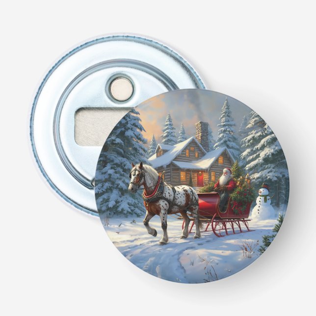 Weihnachten Ein Pferd Sleigh Santa Flaschenöffner (Vorderseite)
