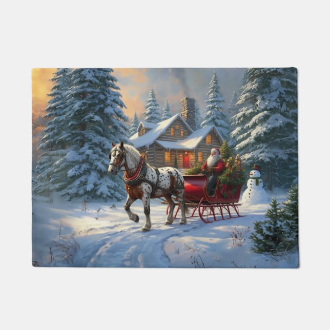 Weihnachten Ein Pferd Sleigh Santa Fußmatte (Vorderseite)
