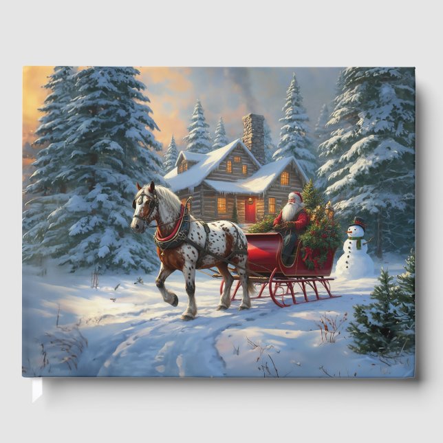 Weihnachten Ein Pferd Sleigh Santa Gästebuch (Vorderseite)