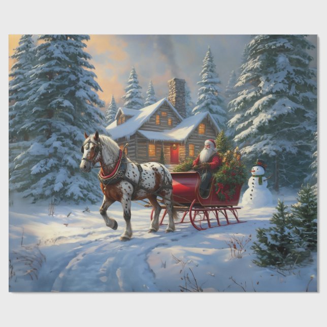Weihnachten Ein Pferd Sleigh Santa Geschenkpapier (Flach)