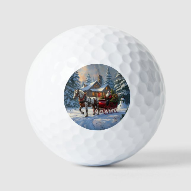 Weihnachten Ein Pferd Sleigh Santa Golfball (Vorderseite)