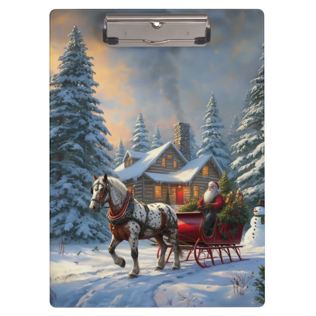Weihnachten Ein Pferd Sleigh Santa Klemmbrett (Vorderseite)