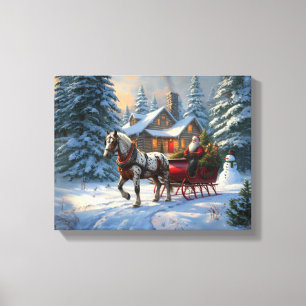 Weihnachten Ein Pferd Sleigh Santa Leinwanddruck