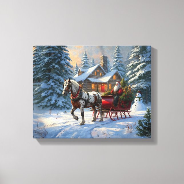 Weihnachten Ein Pferd Sleigh Santa Leinwanddruck (Vorderseite)