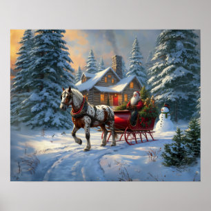 Weihnachten Ein Pferd Sleigh Santa Poster