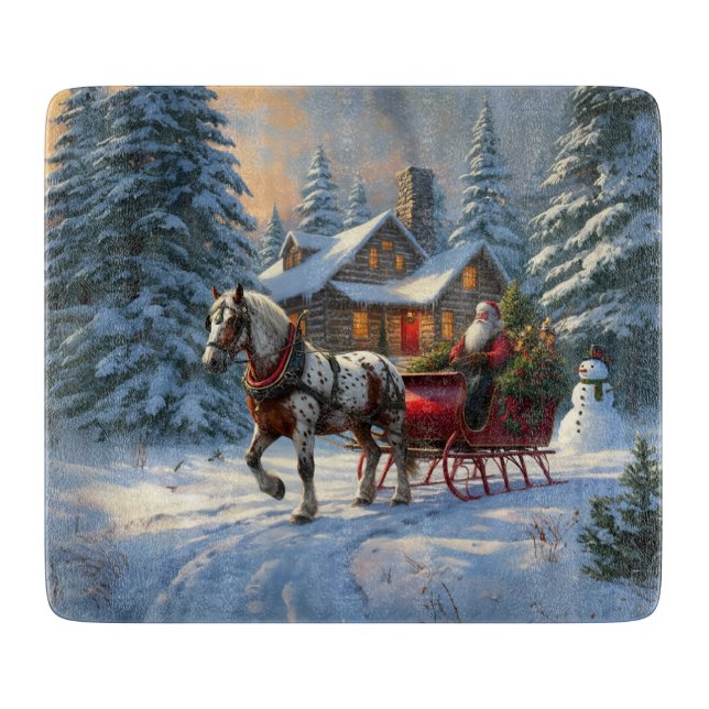 Weihnachten Ein Pferd Sleigh Santa Schneidebrett (Vorderseite)