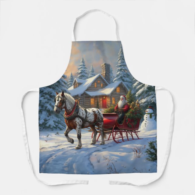 Weihnachten Ein Pferd Sleigh Santa Schürze (Vorderseite)