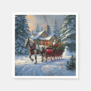 Weihnachten Ein Pferd Sleigh Santa Serviette