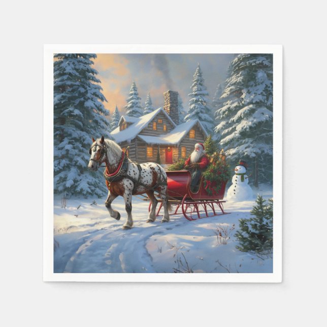 Weihnachten Ein Pferd Sleigh Santa Serviette (Vorderseite)
